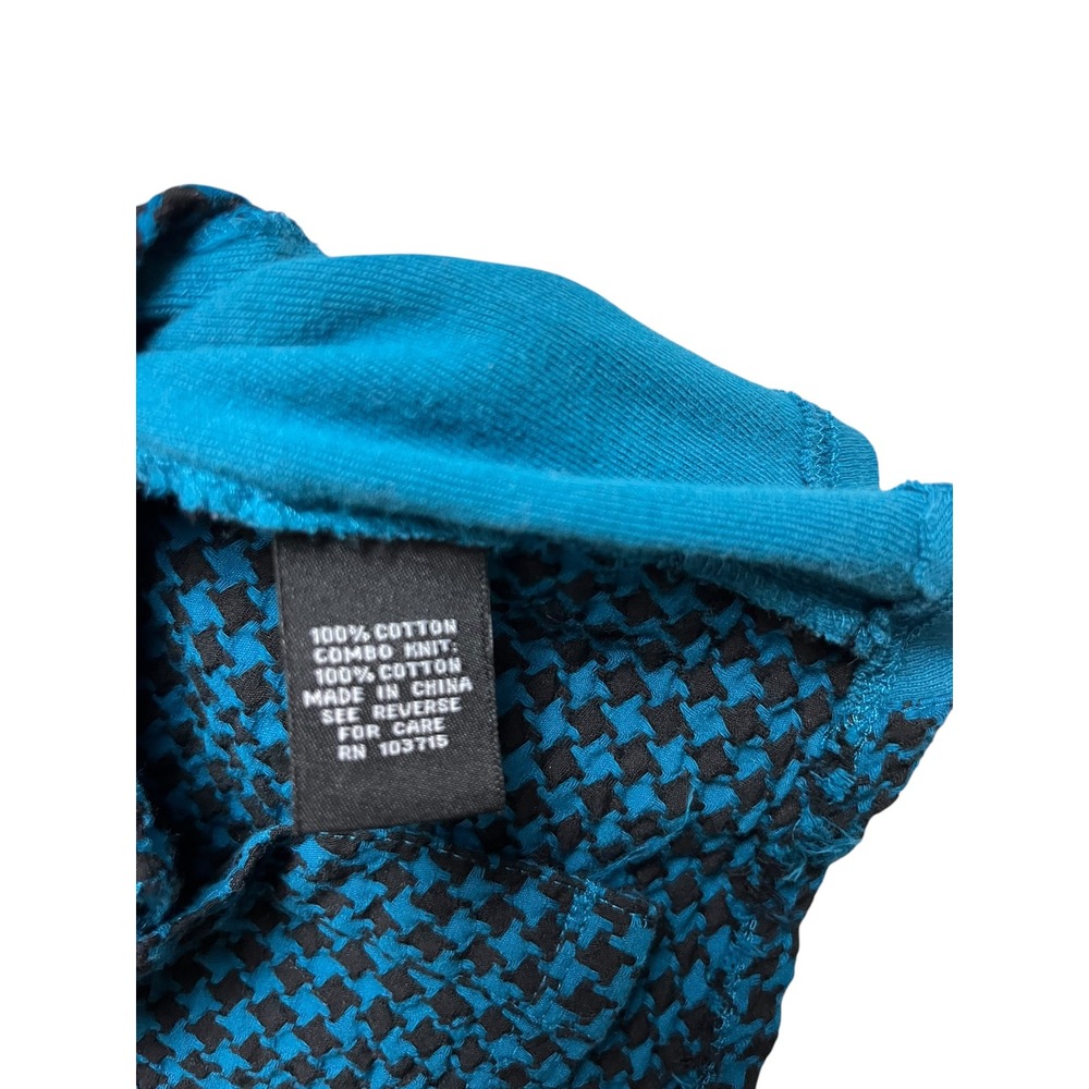 Zac & Rachel Woman 3X Teal Black Houndstooth‎ Button Down Shirt Cotton - Picture 6 of 10